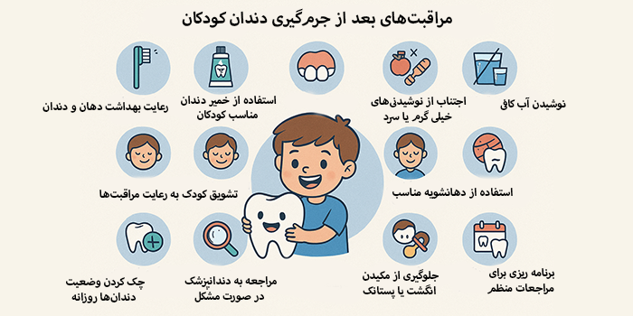 مراقبت های بعد از جرمگیری دندان کودکان شامل چه مواردی است؟