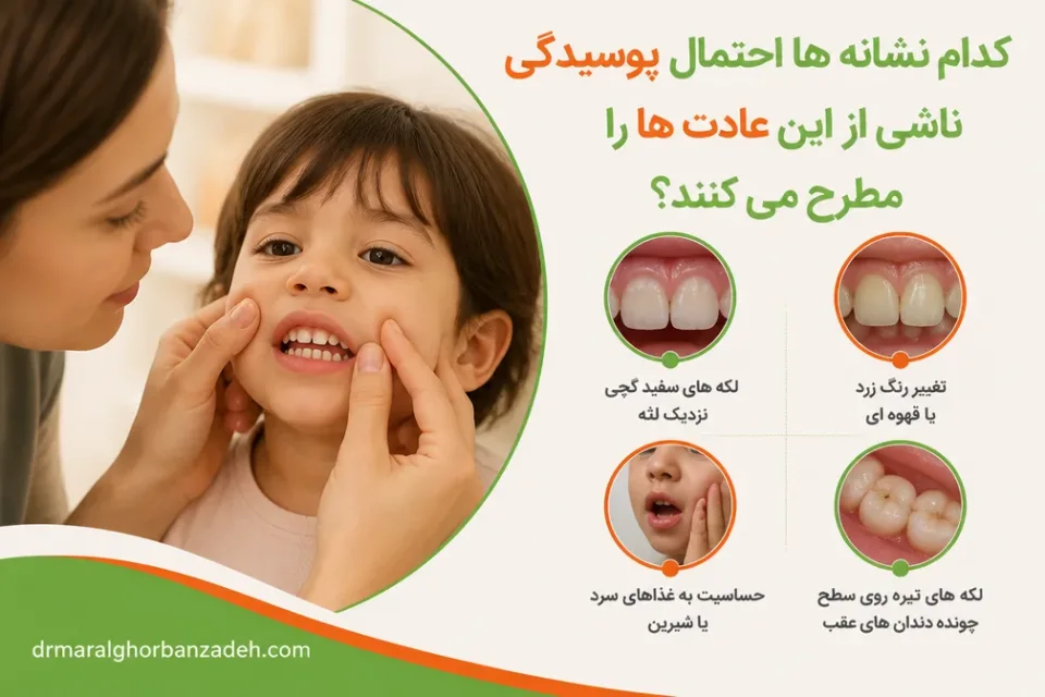 نمای توضیحی درباره کدام نشانه ها احتمال پوسیدگی ناشی از این عادت ها را مطرح می کنند
