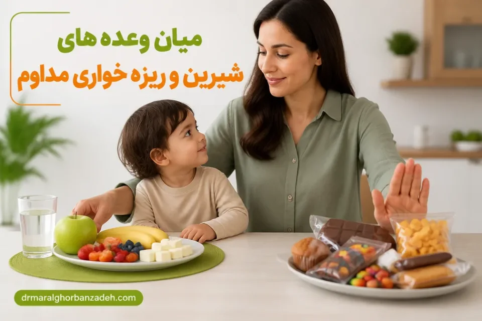 میان وعده های شیرین و ریزه خواری مداوم — انتخاب میان وعده سالم برای کاهش خطر پوسیدگی دندان کودک